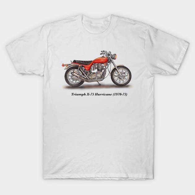 Drawing of Retro Classic Motorcycle Triumph X-75 Hurricane T-Shirt by Roza@Artpage